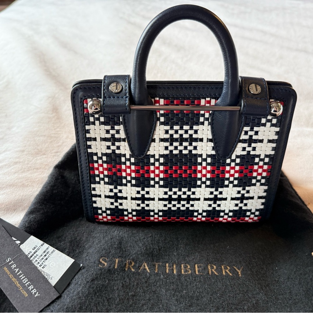 Strathberry Navy and Red Checkered Handbag